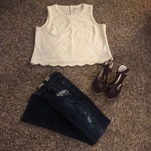 ELLE scalloped white blouse